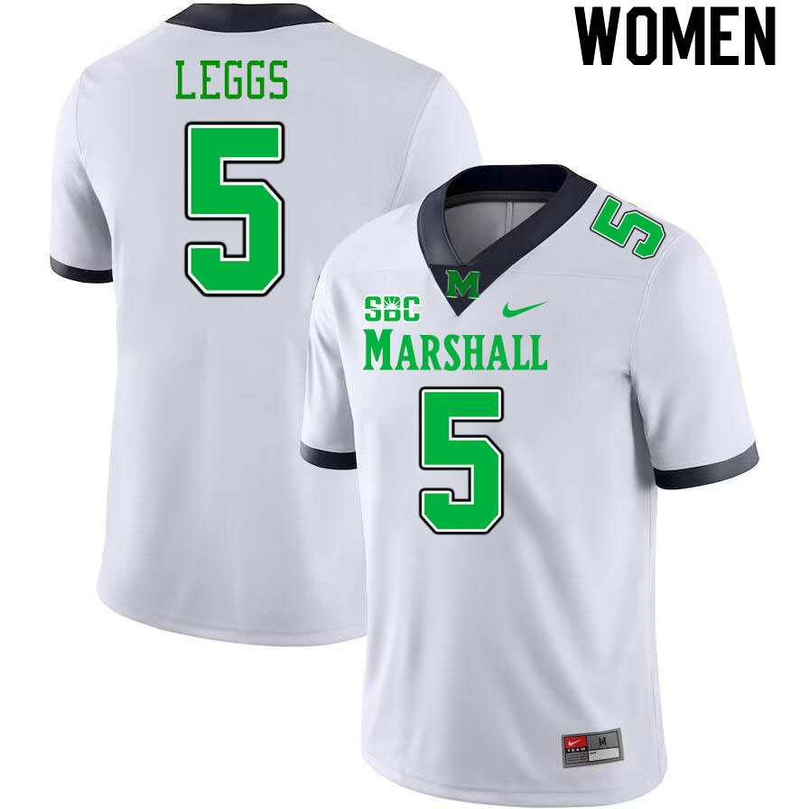 Women #5 TyQaze Leggs Marshall Thundering Herd SBC Conference College Football Jerseys Stitched-Whit